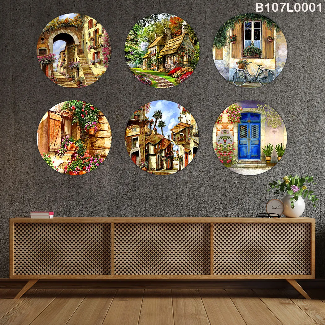 Set of Six Circular Printed Paintings