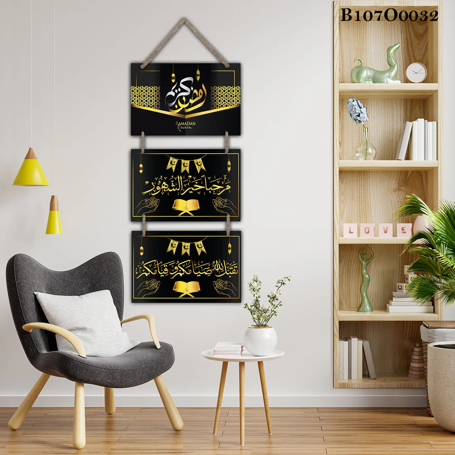 Modern Triptych , Hanging Paintings, Rope Hanging