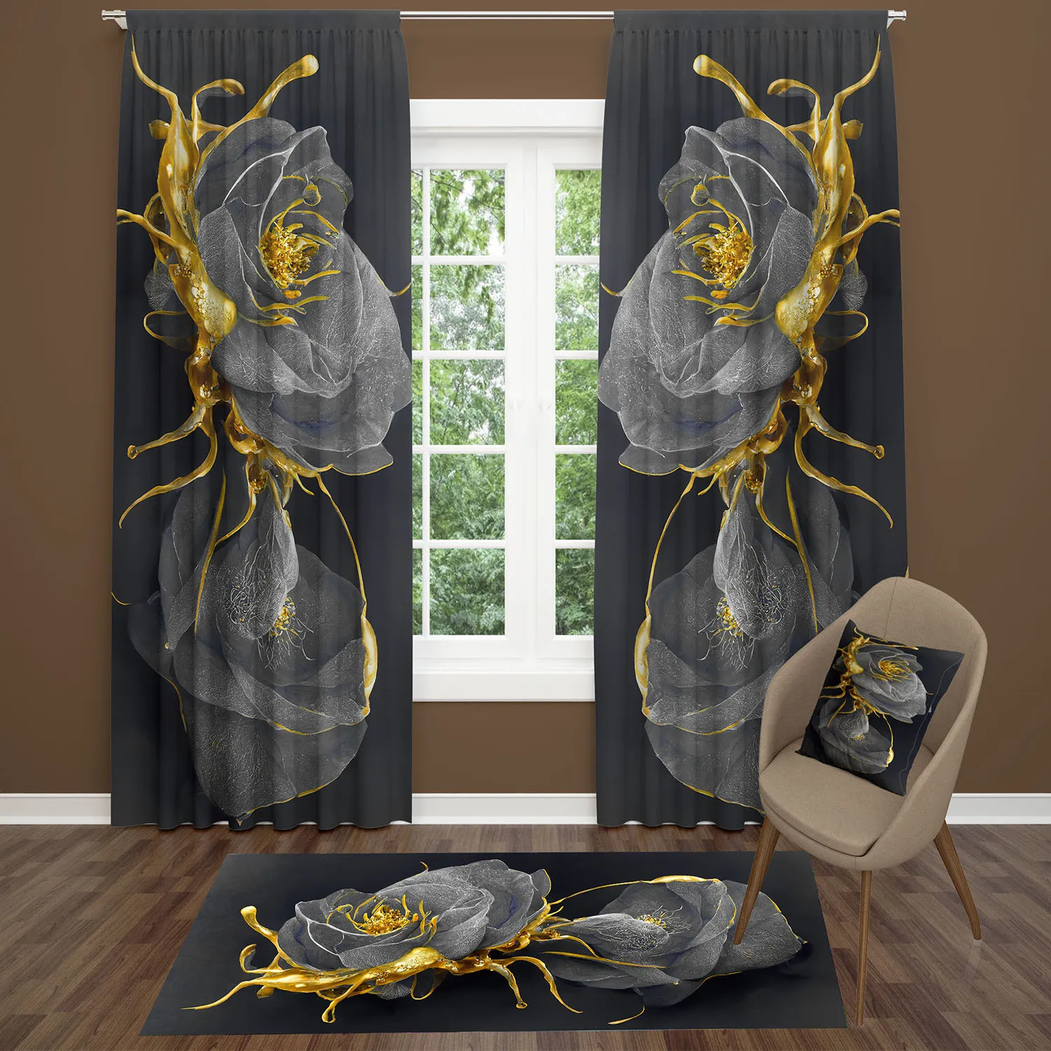 Curtain with Carpet and Pillow Cover Set