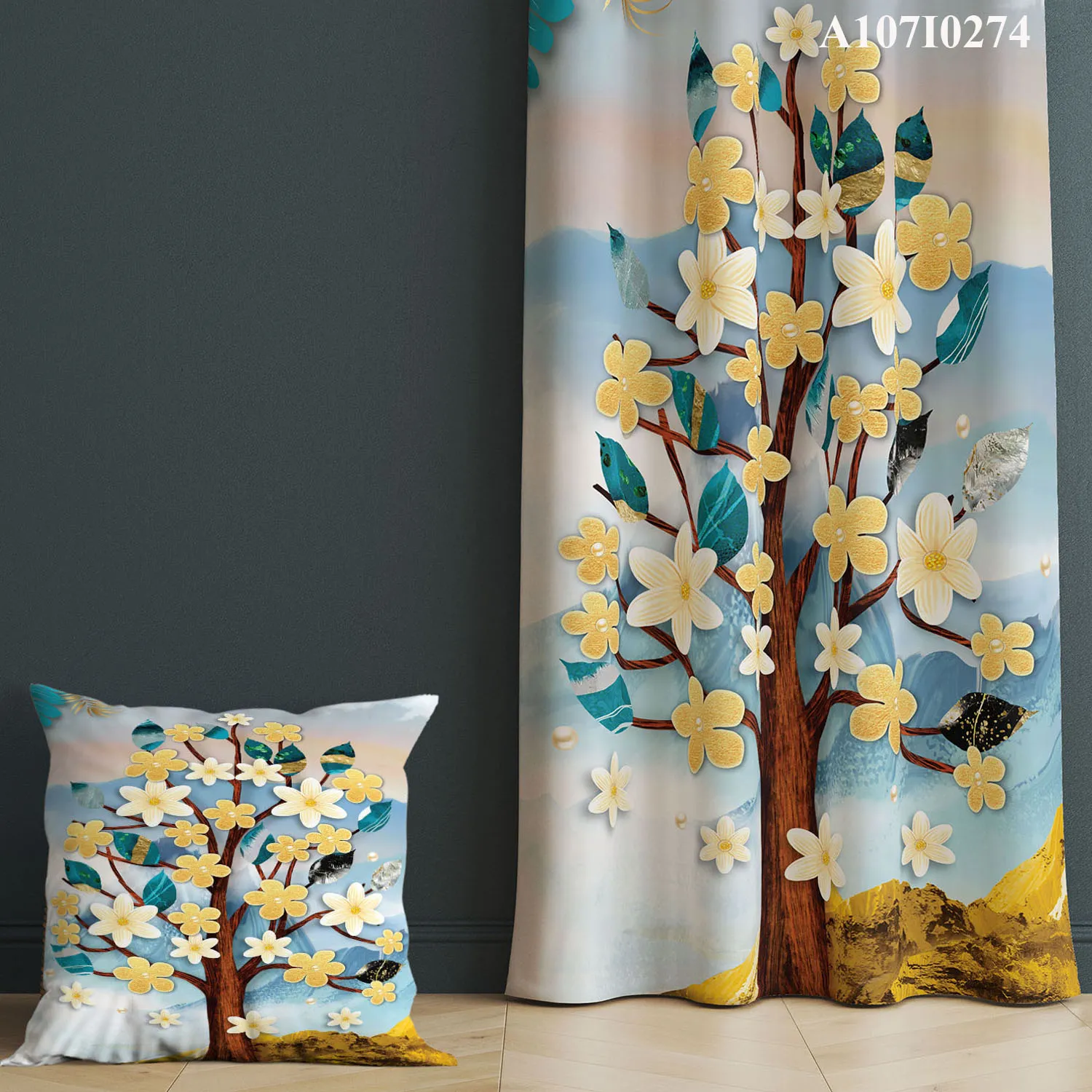 One Side Curtain with Pillow Cover Set, Single Curtain with Cushion Case