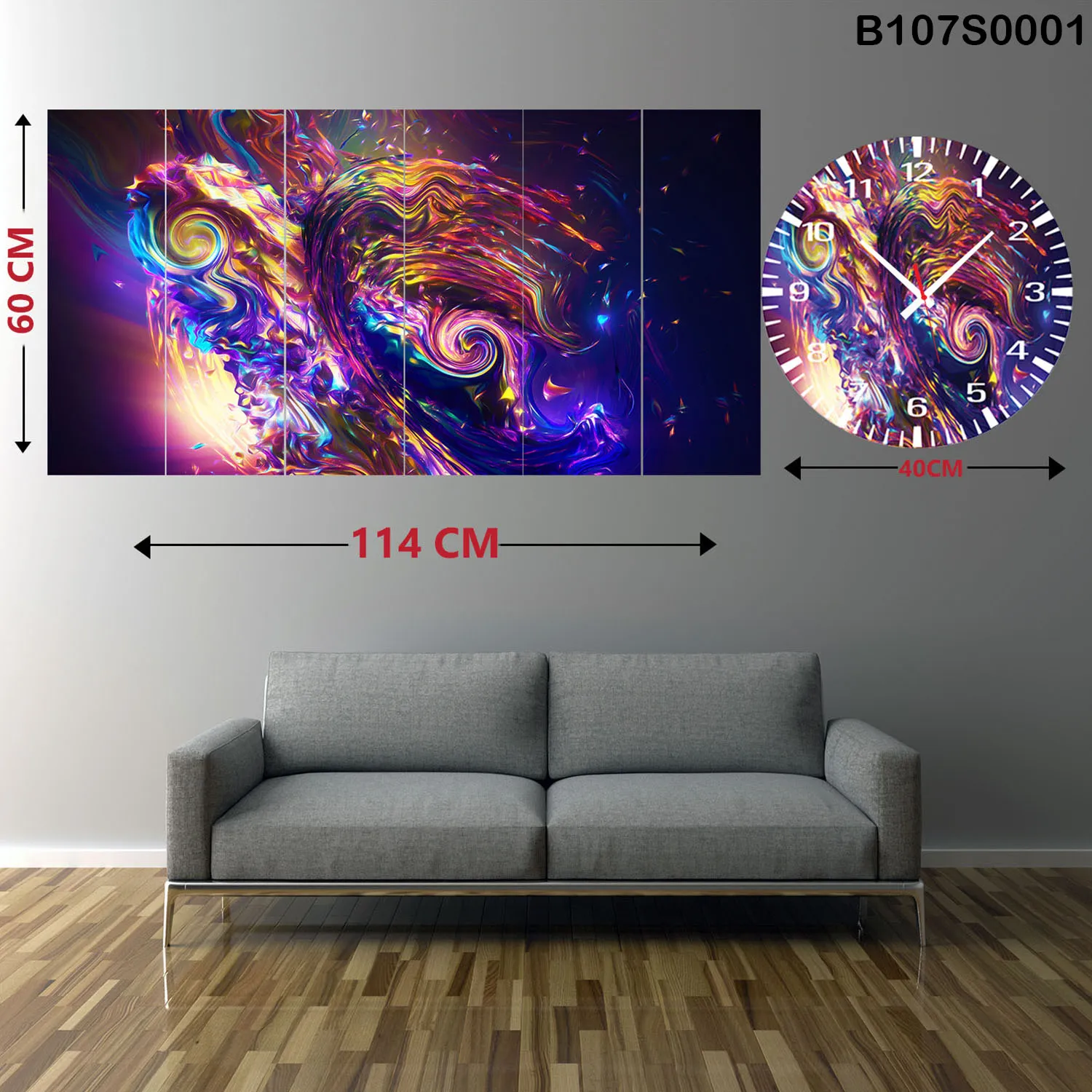 Six Piece Painting with Clock