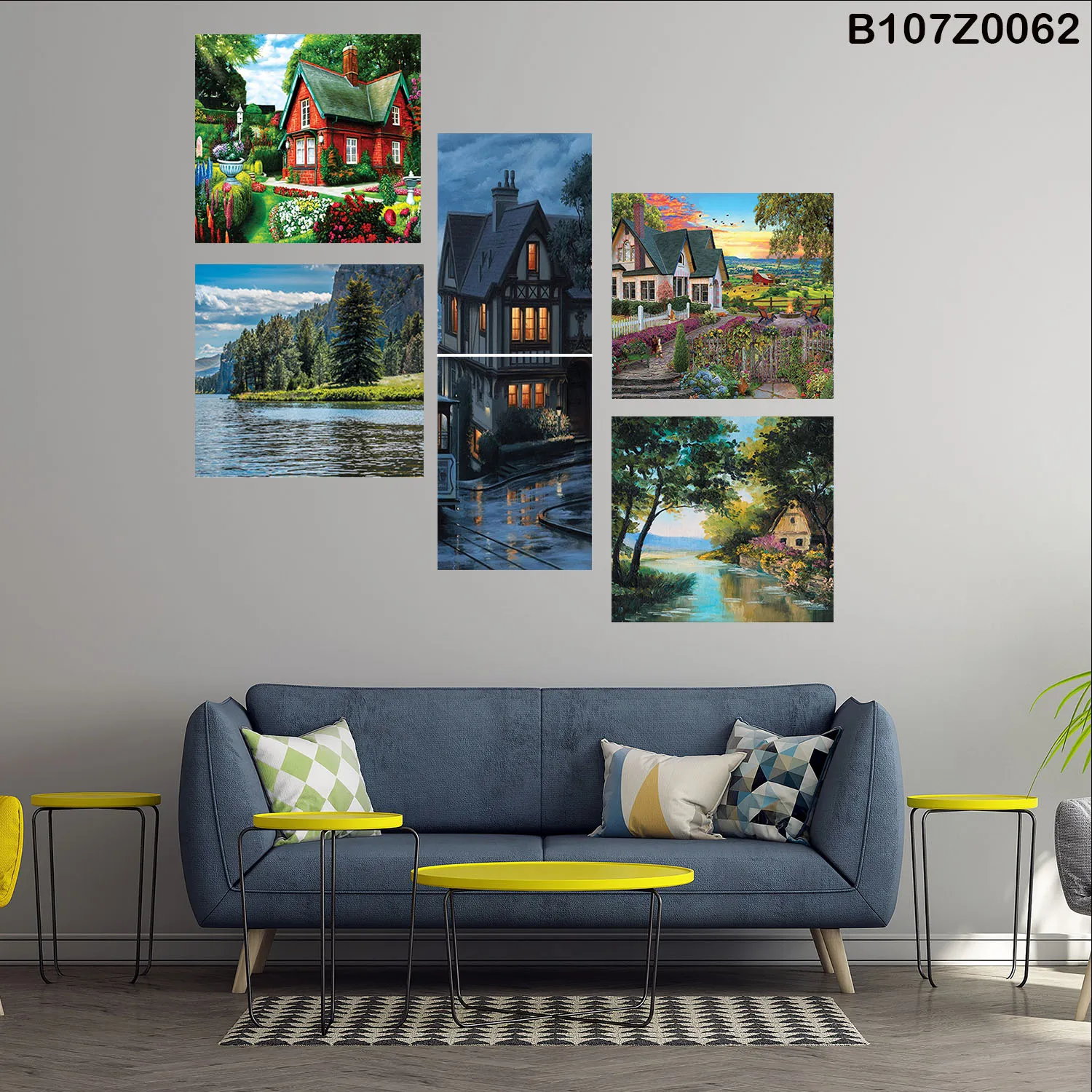 Six Piece Painting , 4 Squares with 2 Rectangles