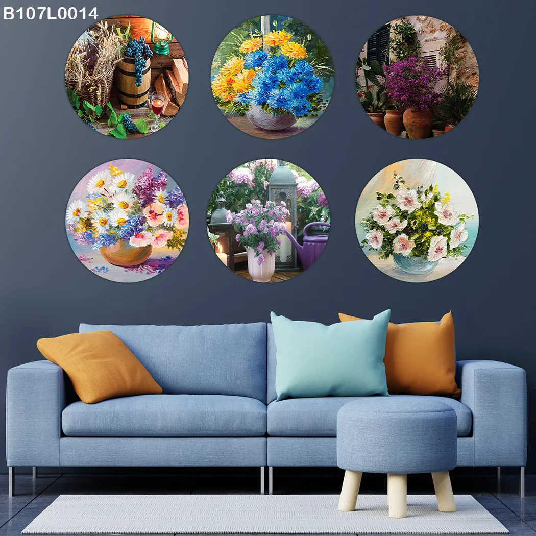 Set of Six Circular Printed Paintings