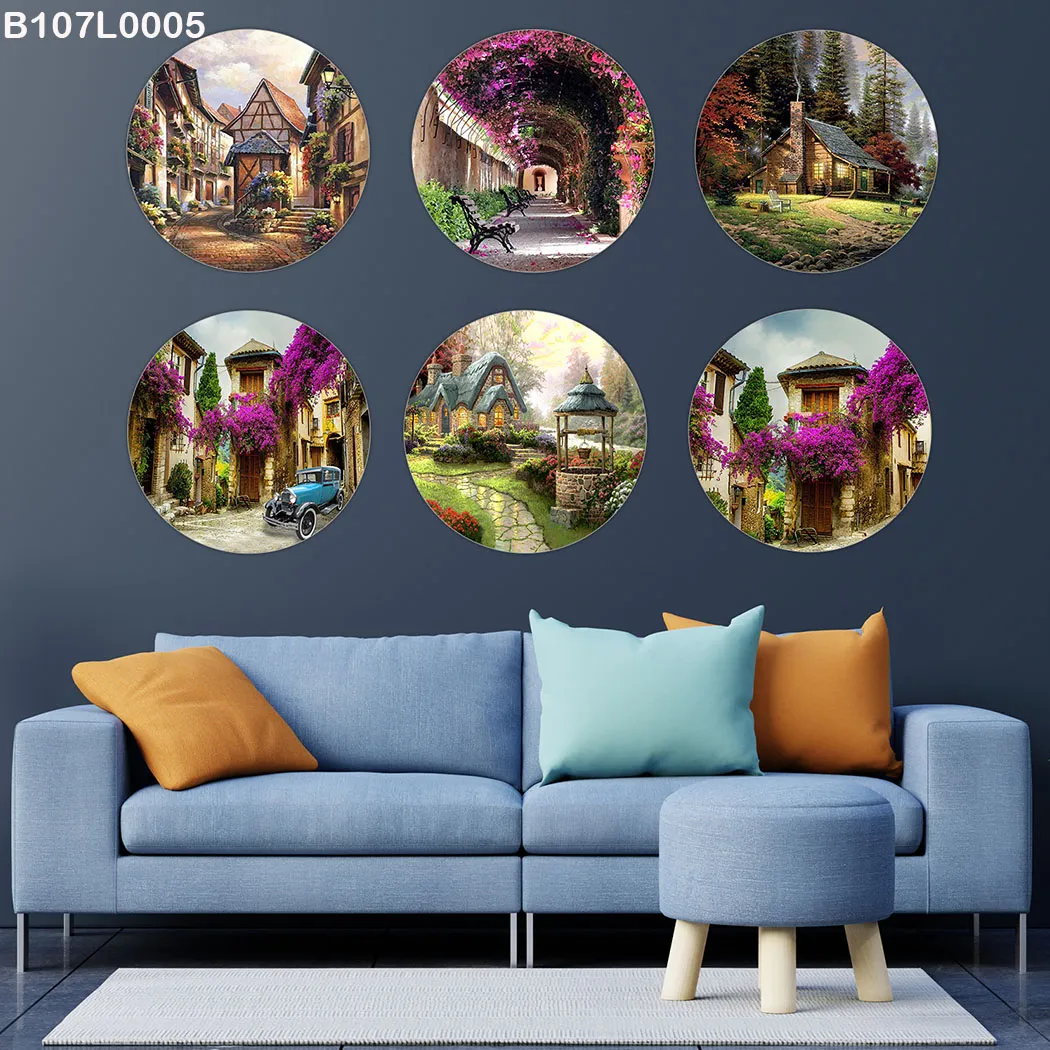 Set of Six Circular Printed Paintings