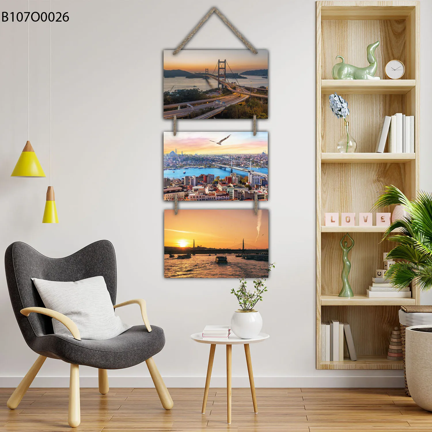 Modern Triptych , Hanging Paintings, Rope Hanging