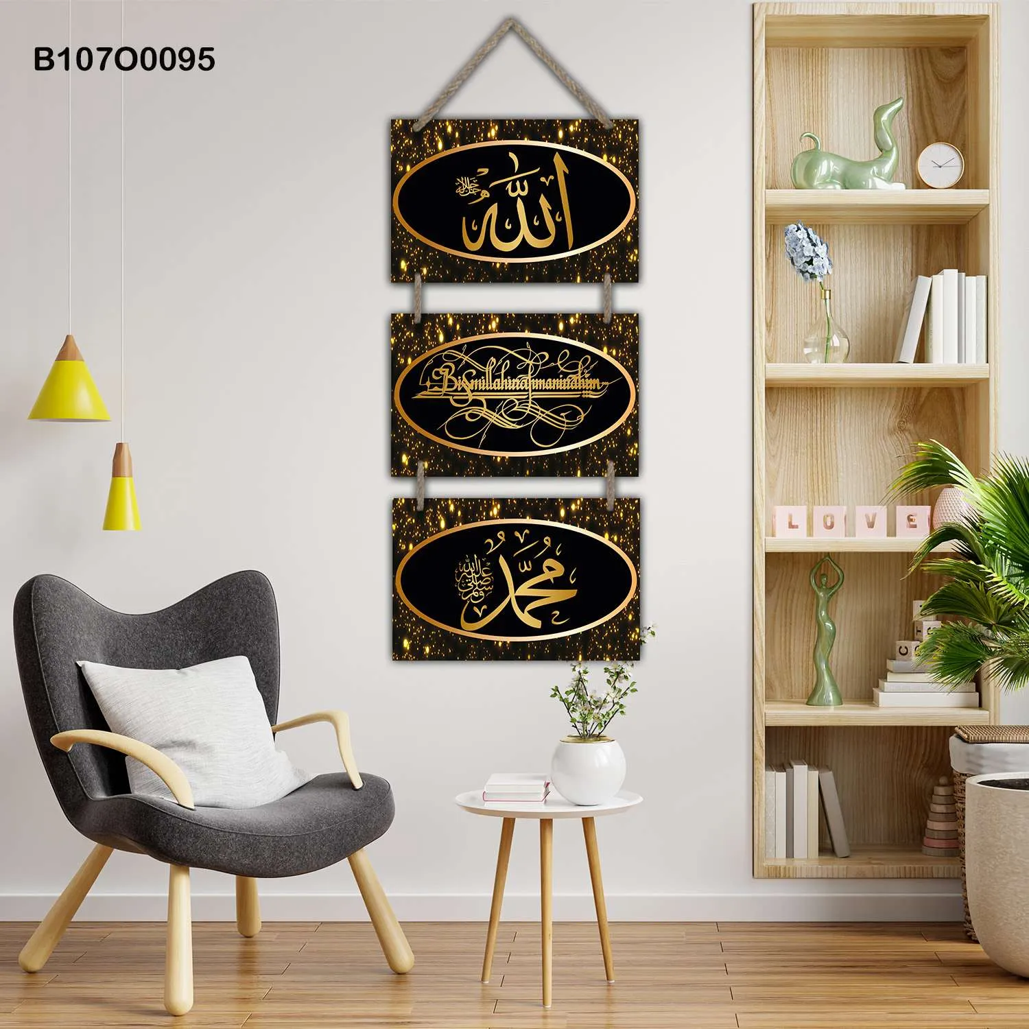 Modern Triptych , Hanging Paintings, Rope Hanging