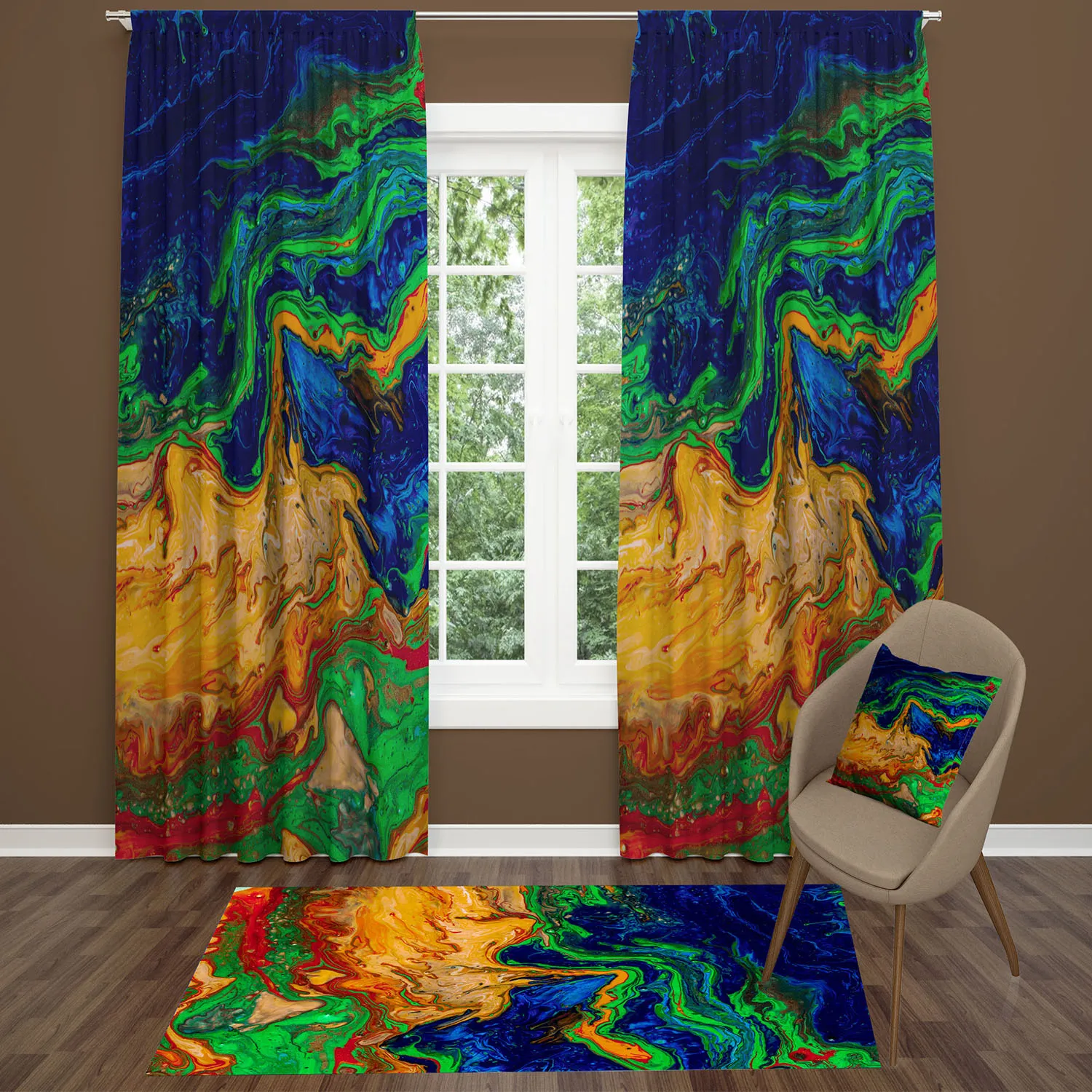Curtain with Carpet and Pillow Cover Set