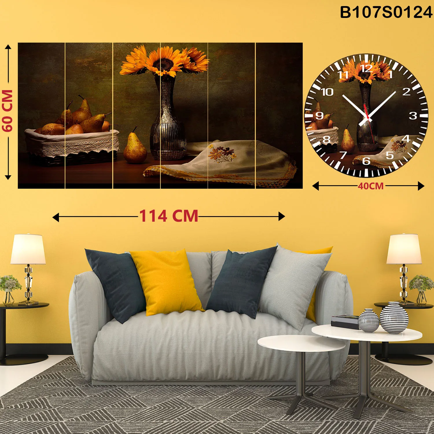 Six Piece Painting with Clock